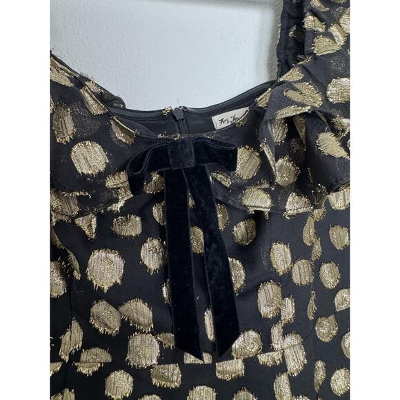For Love & Lemons Dress Black Gold Metallic Polka Dot Ruffle Party Small - Picture 5 of 12